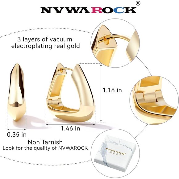 14K Gold Plated Thick Chunky Geometry Earrings for Women - Picture 2 of 6